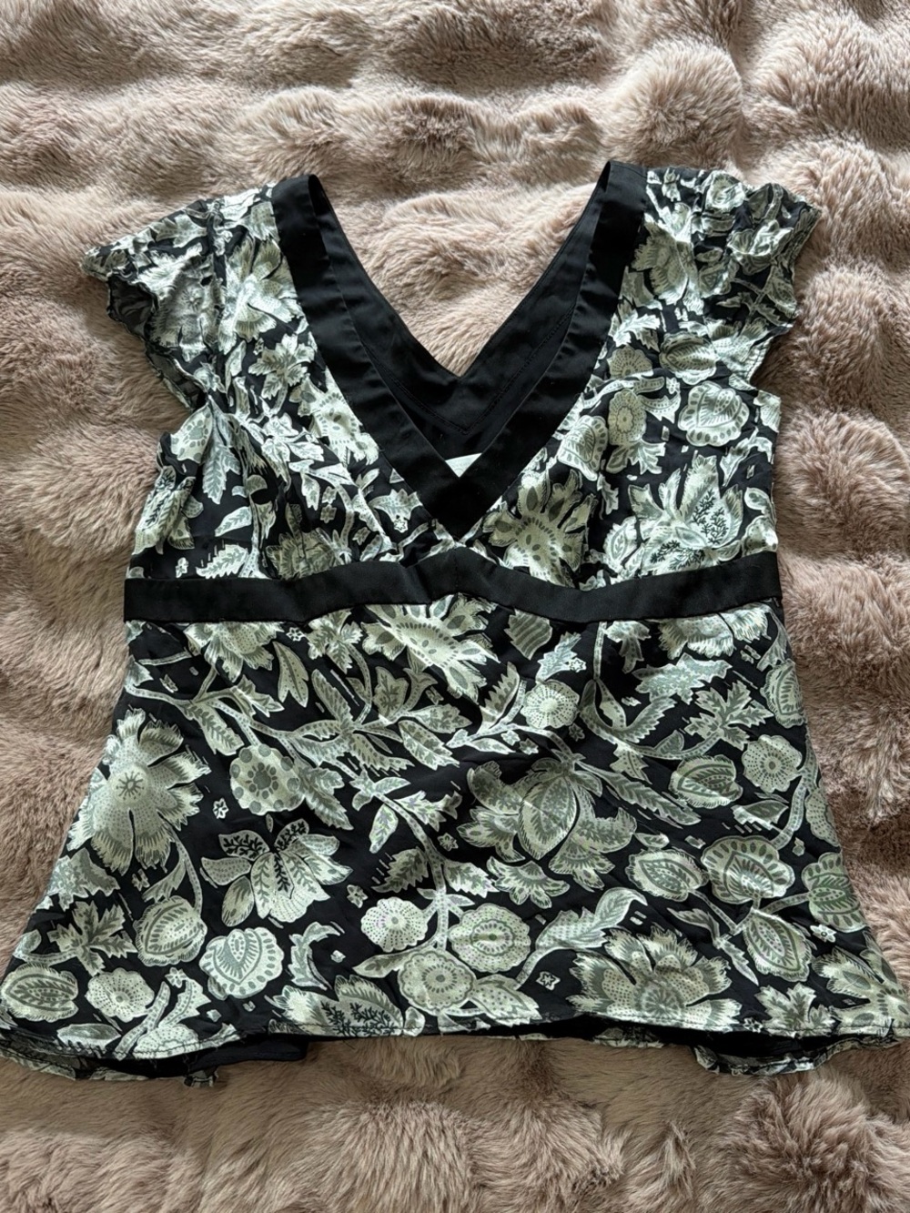 Black & Cream Floral V-Neck Women's Blouse